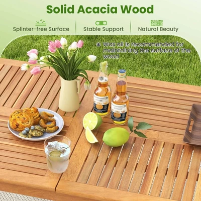 Costway 6-Person Outdoor Acacia Wood Dining Table With 1.96" Umbrella Hole Rectangular 11 Costway 6-Person Outdoor Acacia Wood Dining Table With 1.96" Umbrella Hole Rectangular - Image 9