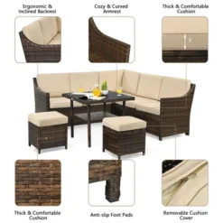 Costway 6PCS Patio Rattan Dining Sofa Furniture Set Ottoman Table Lower Shelf -Costway GUEST 6d0c4e73 7114 4f6f abba 433da8d5505b