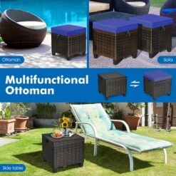 Costway 2PCS Patio Rattan Ottoman Cushioned Seat Foot Rest Coffee Table Furniture Garden Navy -Costway GUEST 6d1174a7 85f0 4ebf aff6 7bd2f9bb153a