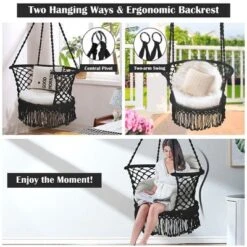 Costway Hanging Hammock Chair Cotton Rope Macrame Swing Indoor Outdoor GrayBlackTurquoise -Costway GUEST 6d35fe35 04cf 4038 800f 7573eed09351