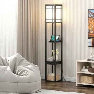 Costway Modern Standing Shelf Floor Lamp W/ 1 Power Outlet & 2 USB Ports For Living Room 6 Costway Modern Standing Shelf Floor Lamp W/ 1 Power Outlet & 2 USB Ports For Living Room - Image 4