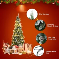 Costway 5ft Snow Flocked Unlit Pencil Christmas Tree Hinged Pine Cones -Costway GUEST 6d563c50 be57 4a2b a6de a0cfd96e8b9b