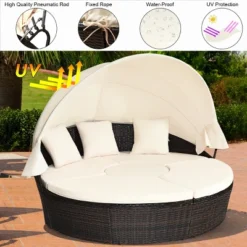 Costway Patio Rattan Daybed Cushioned Sofa Adjustable Table Top Canopy 3 Pillows -Costway GUEST 6d945700 89a2 43f6 963c acab0f1d4978
