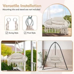 Costway Swing Chair Hand-Woven Rope Hanging Chair With Thick Cushion & Folding Metal Frame 18 Costway Swing Chair Hand-Woven Rope Hanging Chair With Thick Cushion & Folding Metal Frame -Costway GUEST 6db81a60 f6d2 445b 91ce 6a96f5007772