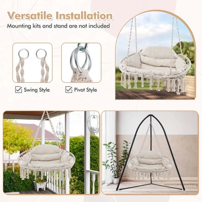 Costway Swing Chair Hand-Woven Rope Hanging Chair With Thick Cushion & Folding Metal Frame 9 Costway Swing Chair Hand-Woven Rope Hanging Chair With Thick Cushion & Folding Metal Frame - Image 7