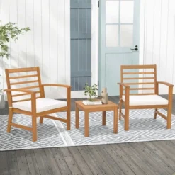 Costway 3 PCS Outdoor Furniture Set Acacia Wood Conversation Set With Soft Seat Cushions White/Grey/Navy -Costway GUEST 6dbcf804 bcf3 4def 9e71 cc0b14db7d3a