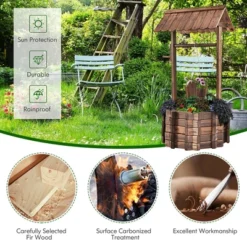 Costway Outdoor Wooden Wishing Well Bucket Flower Plants Planter Patio Garden Home Decor -Costway GUEST 6de0dc0e 5e28 4de5 898e e29bad3c02c2