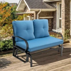 Costway Patio 2-Person Glider Bench Rocking Loveseat Cushioned Armrest Brick RedBeigeBlue -Costway GUEST 6e267bb4 fbe5 4b69 bb02 fc38789f53ec