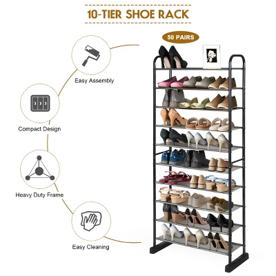 Costway 10-Tier Shoe Rack Space-saving Shoe Organizer W/Metal Frame Shoe Tower 8 Costway 10-Tier Shoe Rack Space-saving Shoe Organizer W/Metal Frame Shoe Tower - Image 6