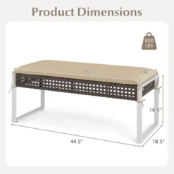 Costway Outdoor Ottoman Bench Patio PE Rattan Footrest W/ Soft Cushion & Metal Frame -Costway GUEST 6e977110 8aa2 492f a987 f1de93e9b093
