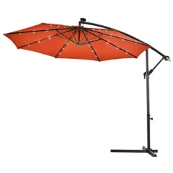 Costway 10' Hanging Solar LED Umbrella Patio Sun Shade Offset Market W/Base Orange -Costway GUEST 6eb8de27 9ad2 4d63 b6ca 62cad55a1a5c