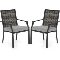 Costway Patio Wicker Chairs Set Of 2/4 Stackable Rattan Armchairs With Removable Cushions