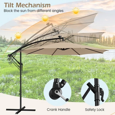 Costway 10FT Patio Solar-Lighted 112 LED Cantilever Offset Umbrella Crank Tilt Outdoor 6 Costway 10FT Patio Solar-Lighted 112 LED Cantilever Offset Umbrella Crank Tilt Outdoor - Image 4