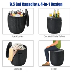 Costway 9.5 Gallon 4-in-1 Patio Rattan Cool Bar Cocktail Table Side Table BrownBlack -Costway GUEST 6f119d03 efab 4c75 855a dc7802321ca4