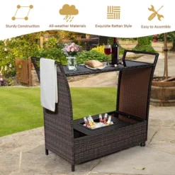 Costway Patio Rattan Bar Serving Cart Wheels Ice Bucket Glass Top Handle Garden -Costway GUEST 6f9dcc05 9c78 42ef adf8 e4e08bc38dbb
