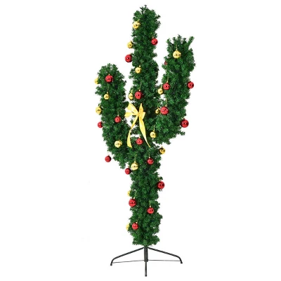 Costway 7Ft Pre-Lit Cactus Christmas Tree LED Lights Ball Ornaments 10 Costway 7Ft Pre-Lit Cactus Christmas Tree LED Lights Ball Ornaments - Image 8