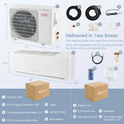 Costway 17,000 BTU Mini Split Air Conditioner AC Unit With Heat Pump & Remote Control 4 Costway 17,000 BTU Mini Split Air Conditioner AC Unit With Heat Pump & Remote Control - Image 2