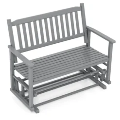 Costway Patio Glider Loveseat Chair Swing Rocking Bench With Slatted Seat & Curved Backrest White/Natural/Gray