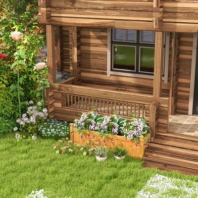 Costway Wooden Rectangular Planter Box Raised Garden Bed For Plants With 4 Corner Drainage 3 Costway Wooden Rectangular Planter Box Raised Garden Bed For Plants With 4 Corner Drainage