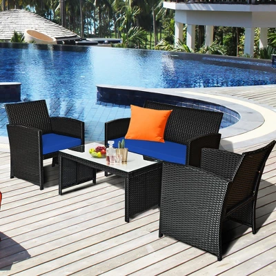 Costway 8PCS Patio Rattan Furniture Conversation Set Cushion Sofa Table Garden TurquoiseNavyBlackRed 3 Costway 8PCS Patio Rattan Furniture Conversation Set Cushion Sofa Table Garden TurquoiseNavyBlackRed
