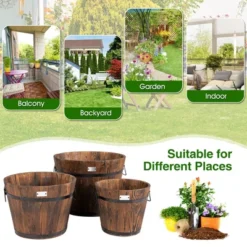 Costway 3 Pcs Wooden Planter Barrel Set Decorative Flower Bed Multiple Size -Costway GUEST 71206994 80c0 4009 8a0a c0416abf4b38