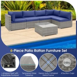 Costway 6 PCS Patio Conversation Sofa Set Outdoor Rattan Furniture Cushioned Seat Navy 15 Costway 6 PCS Patio Conversation Sofa Set Outdoor Rattan Furniture Cushioned Seat Navy -Costway GUEST 7164d412 1440 4a47 8b36 f211412d9cd7