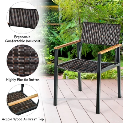 Costway 7PCS Patio Rattan Patented Dining Chair Table Set Solid Wood Frame Umbrella Hole 8 Costway 7PCS Patio Rattan Patented Dining Chair Table Set Solid Wood Frame Umbrella Hole - Image 6
