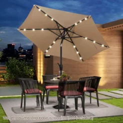 Costway 7.5 Ft Solar Powered Patio Umbrella With LED Lights Push Button Tilt Crank Handle Beige/Gray/Navy/Black/Brown/Red -Costway GUEST 71c5755a 9b20 41e3 9901 364934547a08