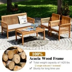 Costway 8 PCS Outdoor Acacia Wood Sofa Furniture Set Cushioned Chair Coffee Table Garden -Costway GUEST 71cde075 68c2 4234 988c 6cd00f5758f6