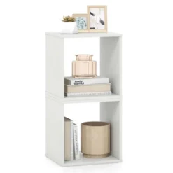 Costway 2PCS Stackable Storage Cube Free-standing Storage Organizer Bookcase For Bedroom White/Natural -Costway GUEST 71f2a2e8 42a7 48d6 a585 4a6677400a45