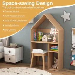 Costway Kids House-Shaped Table & Chair Set Wooden Toy Organizer Cabinet With Blackboard Grey/White -Costway GUEST 72219e0d d790 435c 8c1d b15e1f351dcb