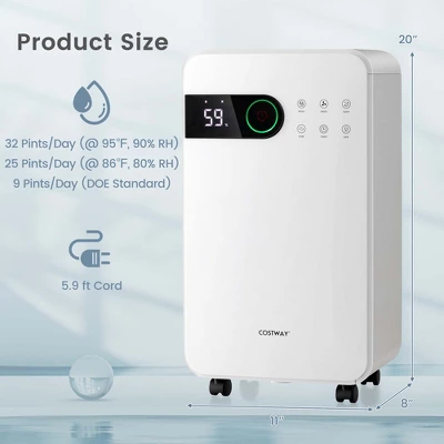 Costway Dehumidifier For Home Basement Portable 32 Pints With Sleep Mode Up To 2500 Sq. Ft 11 Costway Dehumidifier For Home Basement Portable 32 Pints With Sleep Mode Up To 2500 Sq. Ft - Image 9