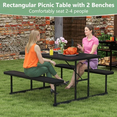 Costway Picnic Table Bench Set For 2-4 People Outdoor Rectangular Camping Dining Table Black/Gray/Green/White 6 Costway Picnic Table Bench Set For 2-4 People Outdoor Rectangular Camping Dining Table Black/Gray/Green/White - Image 4