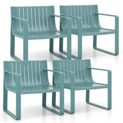 Costway Patio Chairs Set Of 2/4 Weather-resistant Plastic Outdoor Armchairs Blue -Costway GUEST 7253ccb4 056c 463d 8f5b 80c49e8c39ba