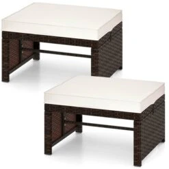 Costway 2 PCS Patio PE Rattan Ottomans With Soft Zippered Cushions For Deck Outdoor White/Navy/Red/Turquoise -Costway GUEST 72622edf c772 4328 85ef 0db71e9df7a6