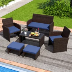 Costway 2 PCS Patio PE Rattan Ottomans With Soft Zippered Cushions For Deck Outdoor White/Navy/Red/Turquoise -Costway GUEST 726ca7f1 b41e 4ca7 95f1 d5aa13e3f00e