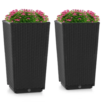 Costway 2PCS Outdoor Wicker Flower Pot 22.5''Tall Planters With Drainage Hole Black/Coffee 12 Costway 2PCS Outdoor Wicker Flower Pot 22.5''Tall Planters With Drainage Hole Black/Coffee - Image 10