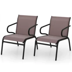 Costway Patio Chairs Set Of 2/4/6 With Breathable Fabric & Metal Frame Armrests For Poolside Brown/Gay -Costway GUEST 7288154b d556 456d 8bae 93cb7fb6588c