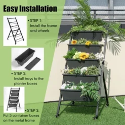 Costway 5-Tier Vertical Raised Garden Bed Elevated Planter With Wheels & Container Boxes Black -Costway GUEST 72a379ce 42a2 4db6 aa65 9a5729485ca3