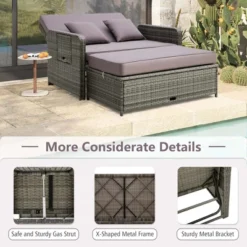 Costway Patio Rattan Daybed Set Wicker Loveseat Sofa With Ottoman & Retractable Side Tray -Costway GUEST 72ab604b e008 42cf 9a68 363e963e5d87