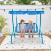 Costway 2-Seater Toddler Porch Swing Chair With Metal Stand Adjustable Canopy Safety Belts Blue/Pink/Yellow -Costway GUEST 72e0b334 4a2e 4854 94ca 365d21ba1a42