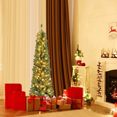 Costway 5/6/7/8 FT Pencil Christmas Tree With 295/392/523/671 Memory Wire Branch Tips 110/140/190/250 LED Lights For Home 5 Costway 5/6/7/8 FT Pencil Christmas Tree With 295/392/523/671 Memory Wire Branch Tips 110/140/190/250 LED Lights For Home - Image 3