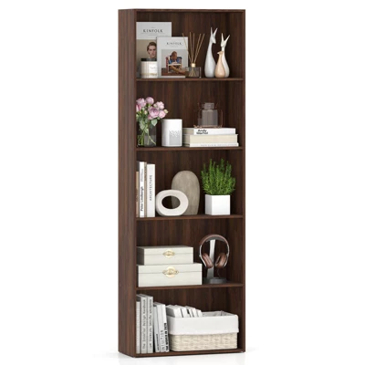Costway 5-Shelf Storage Bookcase Modern Multi-Functional Display Cabinet Furniture Black/White/Walnut 11 Costway 5-Shelf Storage Bookcase Modern Multi-Functional Display Cabinet Furniture Black/White/Walnut - Image 9
