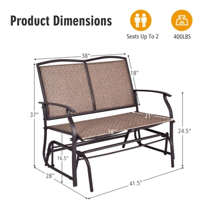 Costway Patio Glider Rocking Bench Double 2 Person Chair Loveseat Armchair Backyard 4 Costway Patio Glider Rocking Bench Double 2 Person Chair Loveseat Armchair Backyard - Image 2
