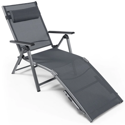 Costway Patio Folding Aluminum Lounge Chair Chaise Adjustable Back Armrest Headrest 10 Costway Patio Folding Aluminum Lounge Chair Chaise Adjustable Back Armrest Headrest - Image 8