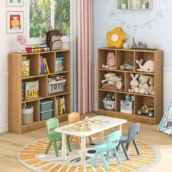 Costway 8-Cube Bookcase 41" Wooden Toy Storage Organizer For Kids Bookshelf Natural/White