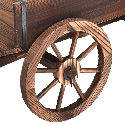 Costway Wood Wagon Flower Planter Pot Stand Garden W/Wheels 7 Costway Wood Wagon Flower Planter Pot Stand Garden W/Wheels - Image 5