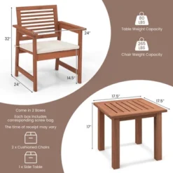 Costway 3 PCS Patio Furniture Set With 2 Seat Cushions Coffee Table Solid Wood Chairs -Costway GUEST 73e422ad fad9 452c b746 1fa117675fb0