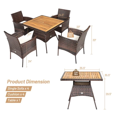 Costway 5PCS Patio Rattan Dining Furniture Set Arm Chair Wooden Table Top 4 Costway 5PCS Patio Rattan Dining Furniture Set Arm Chair Wooden Table Top - Image 2