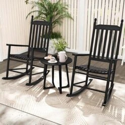 Costway Outdoor Wooden Rocking Chair With Solid Rocking Base Slatted Seat & Back Patio Black/Brown/White -Costway GUEST 74806daf 45c5 4d67 ac7a 4496d9f7ab7c